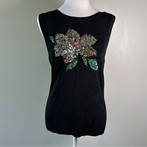 Nomi women’s Medium Black Tank Top Sequin Floral knit layering *READ